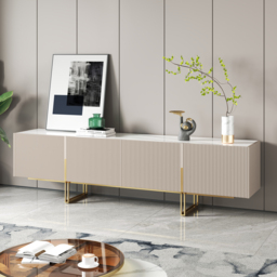 Grovyn  220 cm Sintered Stone Top Fluted TV Stand with Spacious Cabinets
