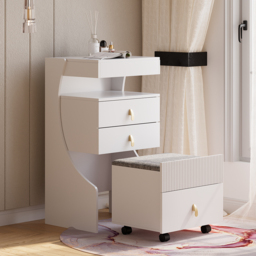 modern white dressing table set with mirror, mini dressing table and stool - thumbnail 2