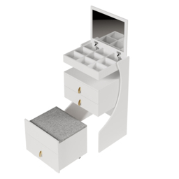 modern white dressing table set with mirror, mini dressing table and stool - thumbnail 9