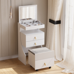modern white dressing table set with mirror, mini dressing table and stool - thumbnail 1