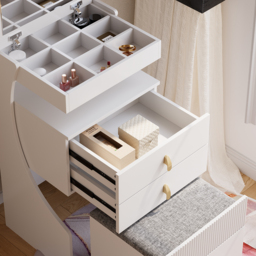 modern white dressing table set with mirror, mini dressing table and stool - thumbnail 8