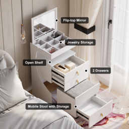 modern white dressing table set with mirror, mini dressing table and stool - thumbnail 3