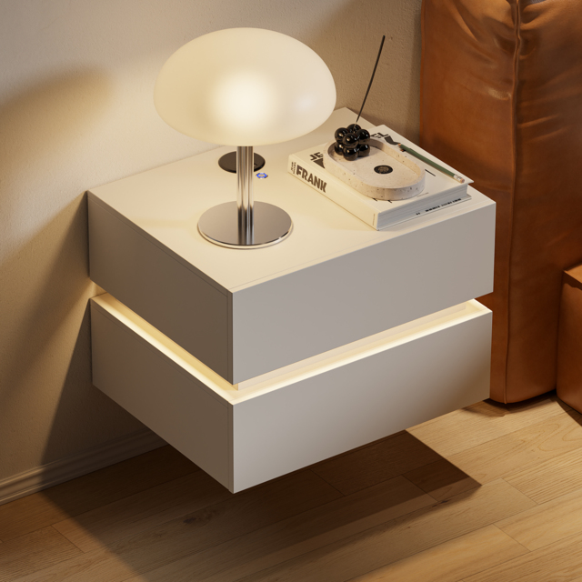 Floating Smart LED Nightstand Wireless Charging Station Bedside Table with Light White - image 1