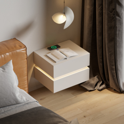 Floating Smart LED Nightstand Wireless Charging Station Bedside Table with Light White - thumbnail 5