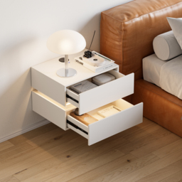 Floating Smart LED Nightstand Wireless Charging Station Bedside Table with Light White - thumbnail 8