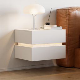 Floating Smart LED Nightstand Wireless Charging Station Bedside Table with Light White - thumbnail 6
