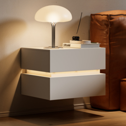 Floating Smart LED Nightstand Wireless Charging Station Bedside Table with Light White - thumbnail 2