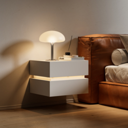 Floating Smart LED Nightstand Wireless Charging Station Bedside Table with Light White - thumbnail 4