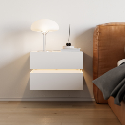 Floating Smart LED Nightstand Wireless Charging Station Bedside Table with Light White - thumbnail 7