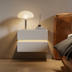 Floating Smart LED Nightstand Wireless Charging Station Bedside Table with Light White - thumbnail 3