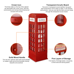 Phone Booth-Shaped Retro Kid's Bookcase England Style - thumbnail 8