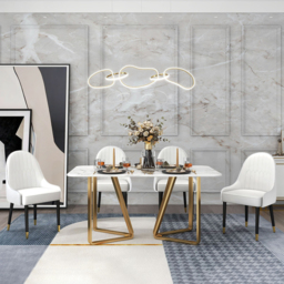 Darg Modern Dining Chairs PU Leather Upholstered White Armless Metal Legs Set of 2 Dining Room Chairs - thumbnail 4
