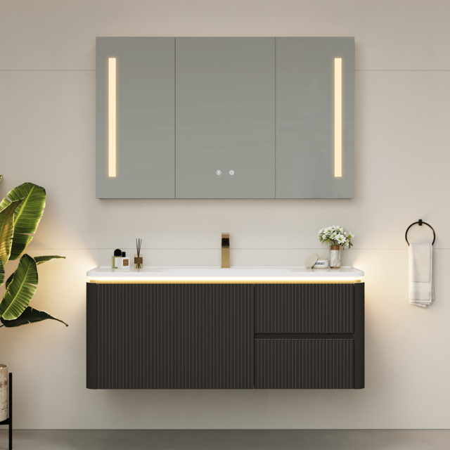 Modern 120 cm Floating Bathroom Vanity with Sink, Soft LED, Ample Storage - image 1