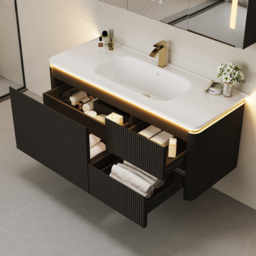 Modern 120 cm Floating Bathroom Vanity with Sink, Soft LED, Ample Storage - thumbnail 4