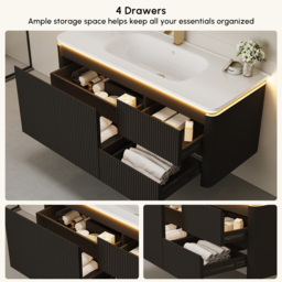 Modern 120 cm Floating Bathroom Vanity with Sink, Soft LED, Ample Storage - thumbnail 9