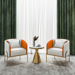 Modern Accent Chair Tufted Upholstered PU Leather Accent Chair in Gold - thumbnail 3