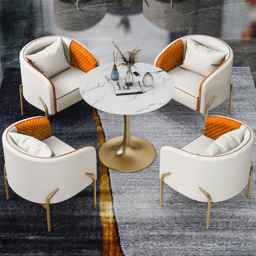 Modern Accent Chair Tufted Upholstered PU Leather Accent Chair in Gold - thumbnail 4