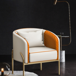 Modern Accent Chair Tufted Upholstered PU Leather Accent Chair in Gold