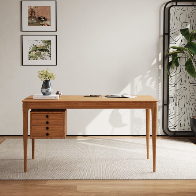 Mid-century Style Natural Ash Wood Writing Desk Home Office Desk with 3 Drawers Office Furniture (1400mm) - image 1