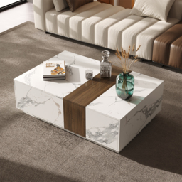 Modern Living Room Couch Set Fabric L-Shaped White Modular Sectional Sofa & Wood Block Coffee Table - thumbnail 9