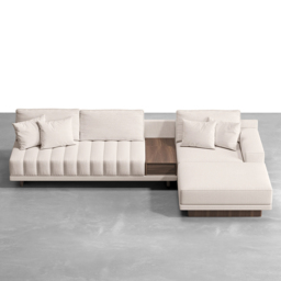 Modern Living Room Couch Set Fabric L-Shaped White Modular Sectional Sofa & Wood Block Coffee Table - thumbnail 5