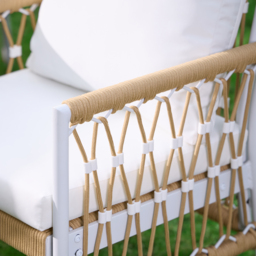 7 PCS Woven Rope Outdoor Dining Set Boho Style Yard & Patio Furniture for 4-6 Person in Khaki & White Cushion & Pillow Included - thumbnail 9