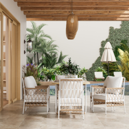 7 PCS Woven Rope Outdoor Dining Set Boho Style Yard & Patio Furniture for 4-6 Person in Khaki & White Cushion & Pillow Included - thumbnail 4