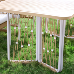 7 PCS Woven Rope Outdoor Dining Set Boho Style Yard & Patio Furniture for 4-6 Person in Khaki & White Cushion & Pillow Included - thumbnail 7