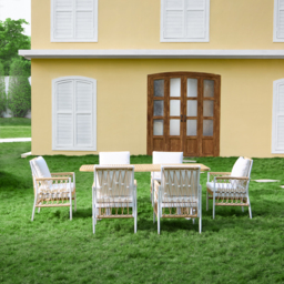 7 PCS Woven Rope Outdoor Dining Set Boho Style Yard & Patio Furniture for 4-6 Person in Khaki & White Cushion & Pillow Included - thumbnail 2