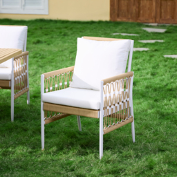 7 PCS Woven Rope Outdoor Dining Set Boho Style Yard & Patio Furniture for 4-6 Person in Khaki & White Cushion & Pillow Included - thumbnail 6