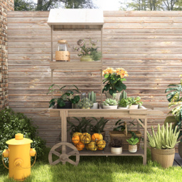 Natural Solid Wood Garden Cart Display Plant Stand Potting Bench - thumbnail 5