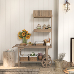Natural Solid Wood Garden Cart Display Plant Stand Potting Bench - thumbnail 3