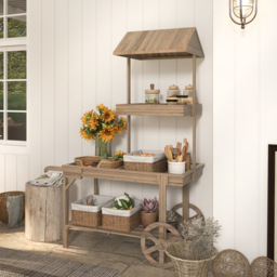 Natural Solid Wood Garden Cart Display Plant Stand Potting Bench - thumbnail 4