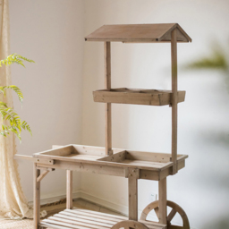 Natural Solid Wood Garden Cart Display Plant Stand Potting Bench - thumbnail 2