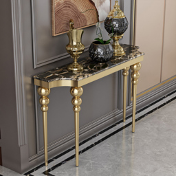 1200mm Mid-Century Modern Black Narrow Console Table Faux Marble Entryway Table Stainless Steel Legs - thumbnail 3