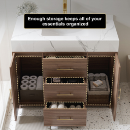 "39.3"" Floating Bathroom Vanity Cultured Marble Top Bathroom Cabinet Walnut with Sink" - thumbnail 7