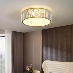 Modern Drum Acrylic 4-Light Flush Mount Light in Gold with Crystal - thumbnail 1