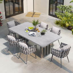9 Pieces Grey Aluminum Outdoor Patio Dining Set with Extendable Table and Woven Armchair - thumbnail 3