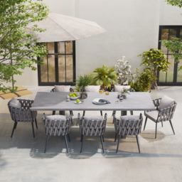 9 Pieces Grey Aluminum Outdoor Patio Dining Set with Extendable Table and Woven Armchair - thumbnail 2