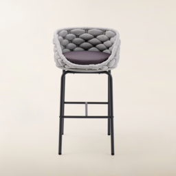 2 Pieces Outdoor Chair Patio Woven Rope & Aluminum 960mm Bar Stools Set with Backs - thumbnail 6