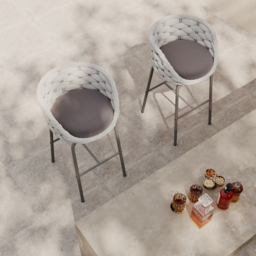 2 Pieces Outdoor Chair Patio Woven Rope & Aluminum 960mm Bar Stools Set with Backs - thumbnail 5