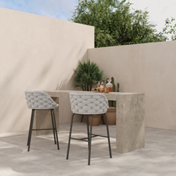 2 Pieces Outdoor Chair Patio Woven Rope & Aluminum 960mm Bar Stools Set with Backs - thumbnail 4