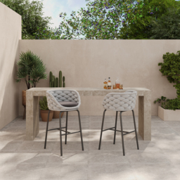 2 Pieces Outdoor Chair Patio Woven Rope & Aluminum 960mm Bar Stools Set with Backs - thumbnail 3