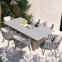 7 Pieces Grey Aluminium Outdoor Patio Dining Set with Extendable Table & Woven Armchair - thumbnail 2
