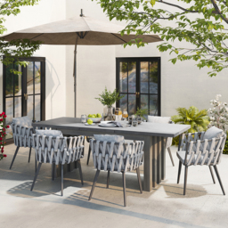 7 Pieces Grey Aluminium Outdoor Patio Dining Set with Extendable Table & Woven Armchair - thumbnail 8