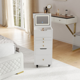 5-Drawer Beauty Cart Tall Dresser with Lighted Mirror Jewellery Storage Cabinet - thumbnail 2