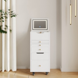 5-Drawer Beauty Cart Tall Dresser with Lighted Mirror Jewellery Storage Cabinet - thumbnail 1