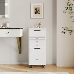5-Drawer Beauty Cart Tall Dresser with Lighted Mirror Jewellery Storage Cabinet - thumbnail 7