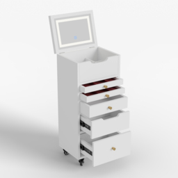 5-Drawer Beauty Cart Tall Dresser with Lighted Mirror Jewellery Storage Cabinet - thumbnail 9