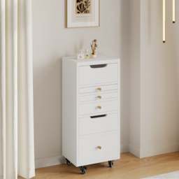 5-Drawer Beauty Cart Tall Dresser with Lighted Mirror Jewellery Storage Cabinet - thumbnail 3